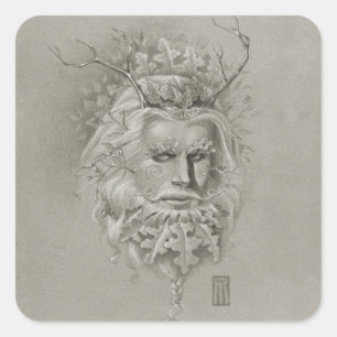 Green Man with Oak Leaf Beard Square Sticker