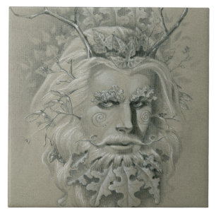 Green Man with Oak Leaf Beard Tile