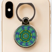 Green Mandala Abstract Pattern Phone Ring Holder (Close Up)