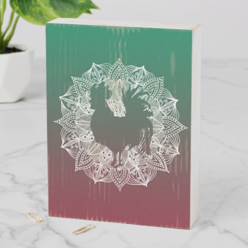 Green Mandala Circle Chicken Wooden Box Sign