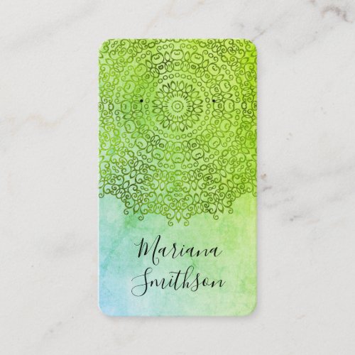 Green Mandala Custom QR Code Earring Display Cards