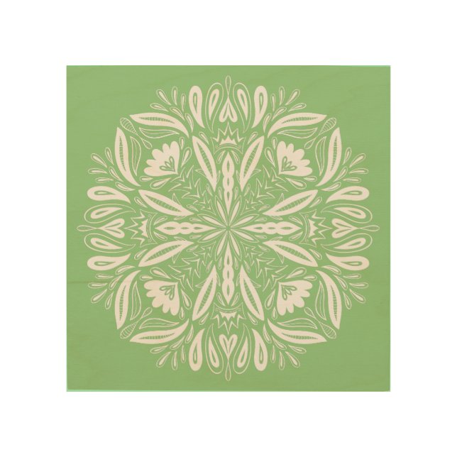 Green Mandala Floral Elegant Modern Scandinavian Wood Wall Art (Front)