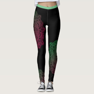 Green Mandala Flower Leggings