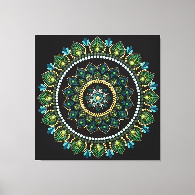 Green Mandala | Handpainted | Sacred Geometry Canvas Print (Front)