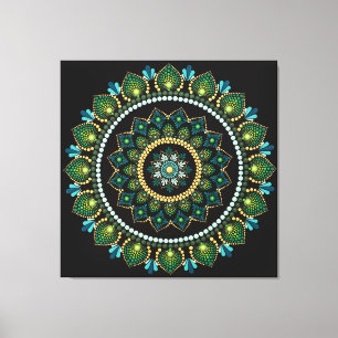 Green Mandala Handpainted Sacred Geometry Canvas Print