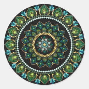 Green Mandala Handpainted Sacred Geometry Classic Round Sticker
