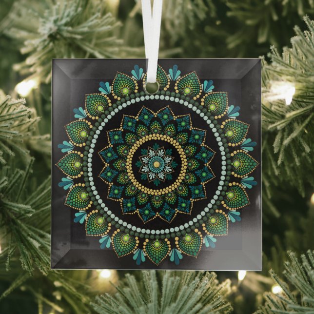 Green Mandala | Handpainted | Sacred Geometry Glass Ornament (Insitu)