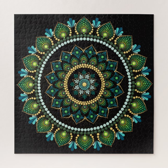 Green Mandala | Handpainted | Sacred Geometry Jigsaw Puzzle (Vertical)