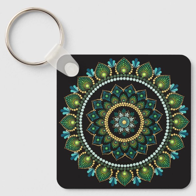 Green Mandala | Handpainted | Sacred Geometry Keychain (Front)
