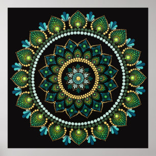 Green Mandala Handpainted Sacred Geometry Poster