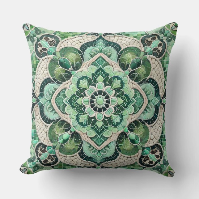 Green Mandala: Harmony of Nature Throw Pillow (Front)