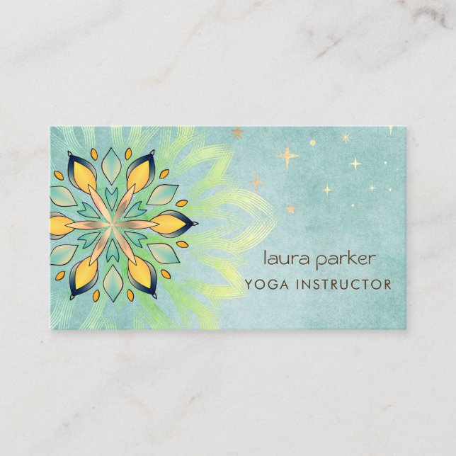 Green Mandala Holistic Lotus Floral Zen Yoga   Business Card (Front)