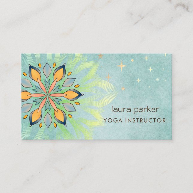 Green Mandala Holistic Lotus Floral Zen Yoga   Business Card (Front)