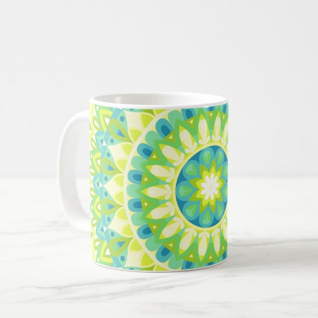 Green Mandala Nature Boho Geometric Pattern Hygge  Coffee Mug (Front Left)