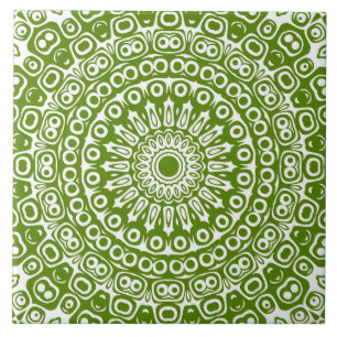 Green Mandala Nature Pattern Ceramic Tile