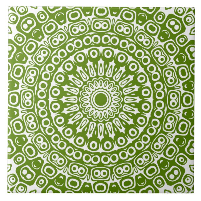 Green Mandala Nature Pattern Ceramic Tile (Front)