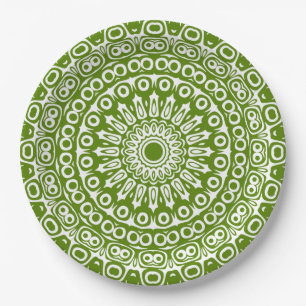 Green Mandala Nature Pattern Paper Plates