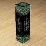 Green Mandala on Black Damasks Background Wine Box<br><div class="desc">Pale green ornate mandala over a black and dark gray monochromatic background. Customizable text in a matching green color-happy birthday.</div>