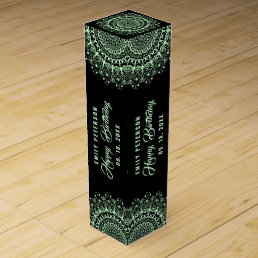 Green Mandala on Black Damasks Background Wine Box