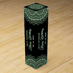 Green Mandala on Black Damasks Background Wine Box