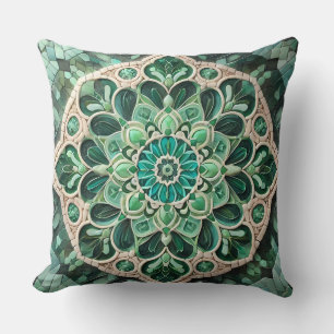 Green Mandala Pattern: Harmony of Nature Throw Pillow