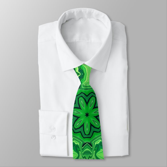 Green Mandala Pattern Neck Tie (Tied)