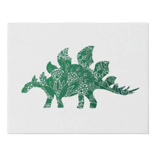 Green Mandala Pattern Stegosaurus Faux Canvas Print