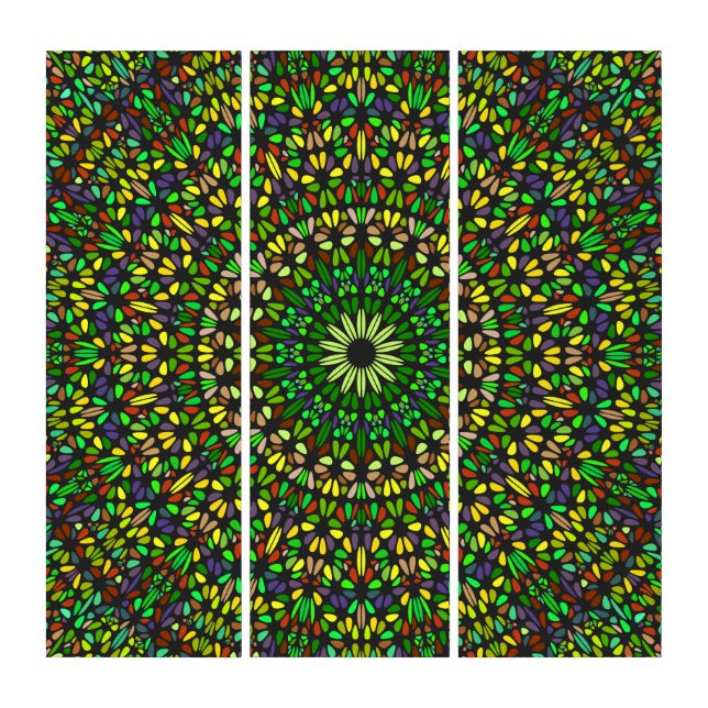 Green Mandala Triptych – Acrylic Wall Art Elegance (Front)