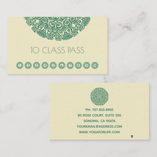 Green Mandala Yoga Class Loyalty Card (Front/Back)