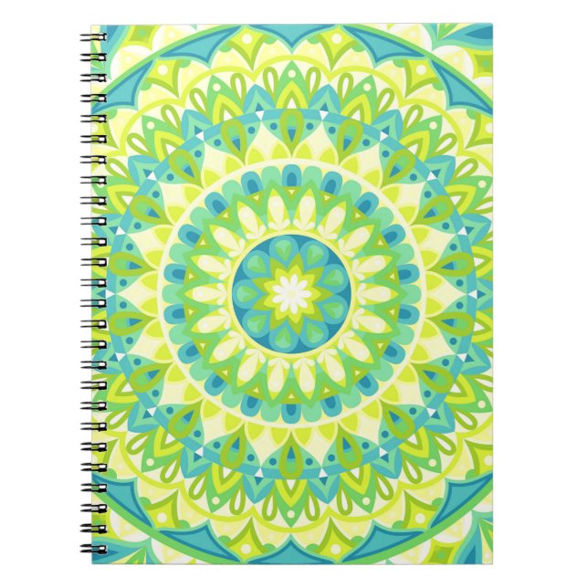 Green Mandala Zen Boho Wellness Geometric Pattern Notebook (Front)