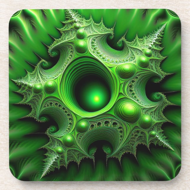 Green Mandelbrot Portal Beverage Coaster (Front)