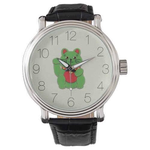 Green Maneki_Neko Promoting Growth clock Watch