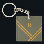 Green Mango Stripes Trending Colors Monogram Keychain<br><div class="desc">A modern and unique design
with trending colors for your keychain and more.
Customize the product by adding your own
monogram using the text template. 
You also can delete this.</div>