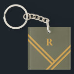 Green Mango Stripes Trending Colors Monogram Keychain<br><div class="desc">A modern and unique design
with trending colors for your keychain and more.
Customize the product by adding your own
monogram using the text template. 
You also can delete this.</div>