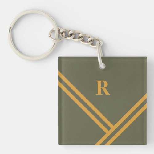 Green Mango Stripes Trending Colors Monogram Keychain