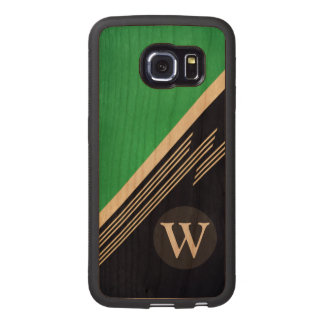 Green Manly Retro Abstract Stripes Custom Monogram Wood Phone Case