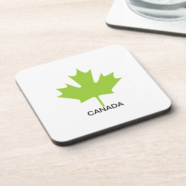 Green Maple Leaf Canada Beverage Coaster (Left Side)