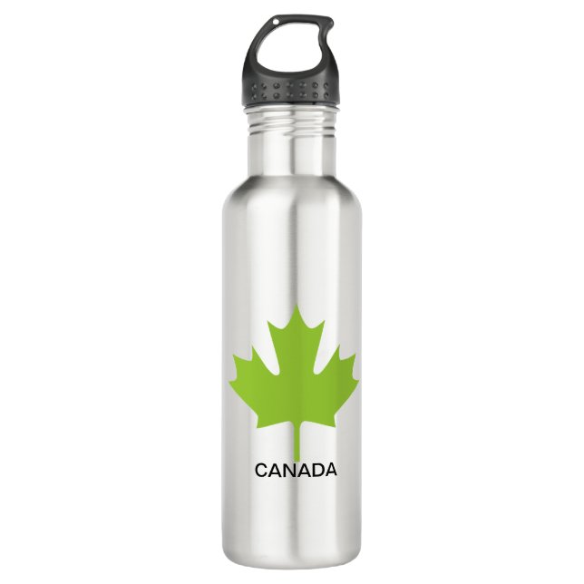 Green Maple Leaf Canada Stainless Steel Water Bottle (Front)
