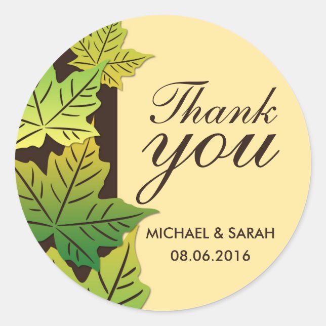 Green Maple Leaf Wedding Favor Thank You Sticker (Front)