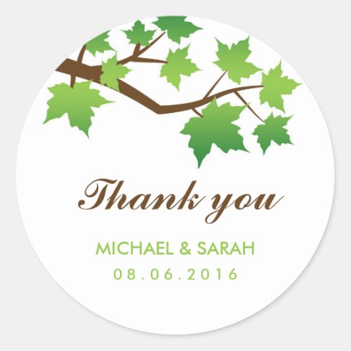 Green Maple Leaves Thank You Sticker