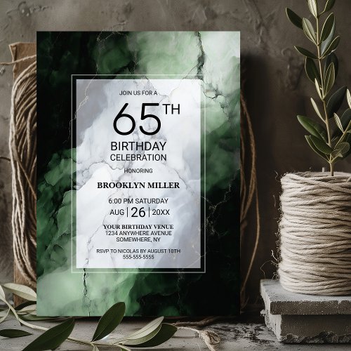 Green Marble 65th Birthday Party Invitation