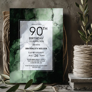 Green Marble 90th Birthday Party Invitation