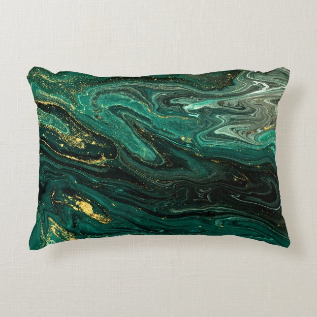 Green Marble: Abstract Agate Ripple. Accent Pillow (Front)