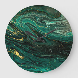 Green Marble: Abstract Agate Ripple. Large Clock