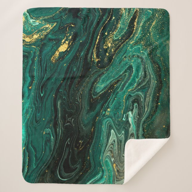 Green Marble: Abstract Agate Ripple. Sherpa Blanket (Front)