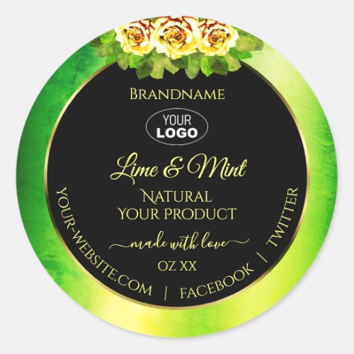 Green Marble Black Product Labels Roses with Logo