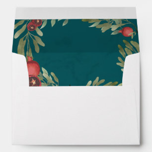 Green Marble Burgundy Pomegranate Wedding envelope