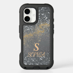 Green marble chic gold glitter monogram iPhone 16 case