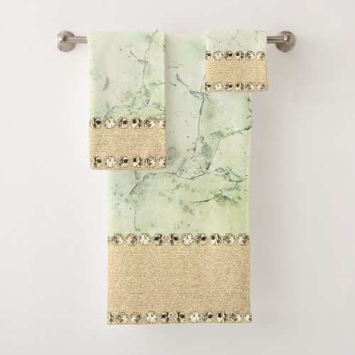 Green Marble Diamond Bling     Bath Towel Set