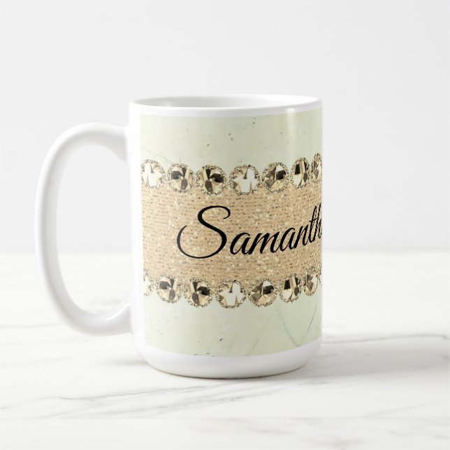 Green Marble Diamond Bling      Coffee Mug (Left)